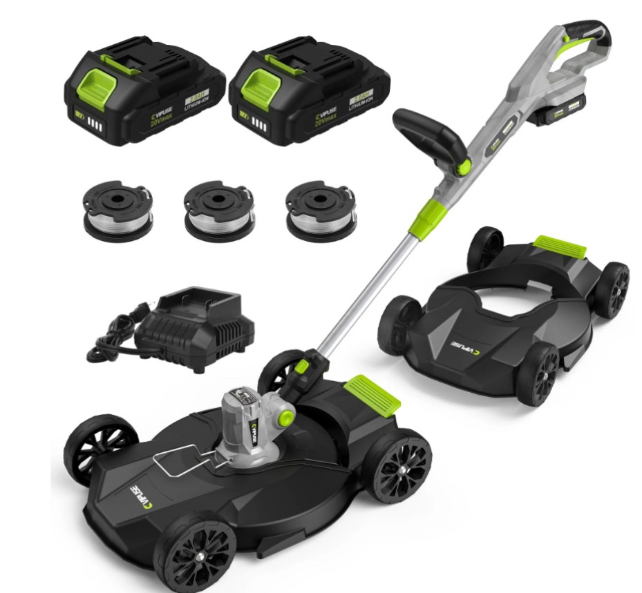 Vipuse 12 Inch 3-in-1 Electric Cordless String Trimmer/Edger/Mower with Two 2.0Ah Batteries and Fast Charger