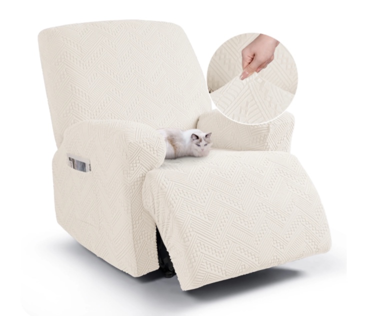 TAOCOCO Recliner Chair Slipcovers Non-Slip Reclining Armchair Covers Washable Recliner Protector Cover with Pockets, Beige