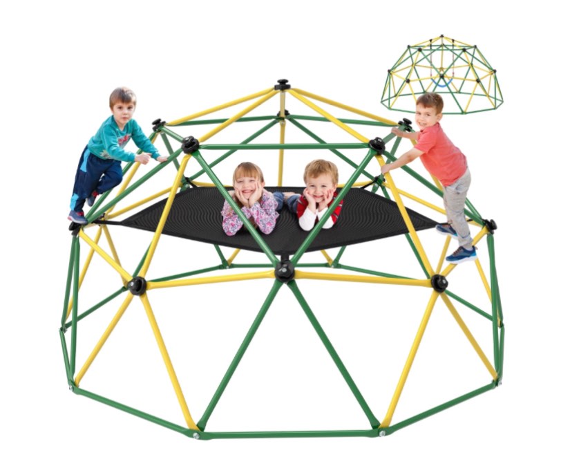 GIKPAL Climbing Dome, 10FT Dome Climber with Hammock for Kids Outdoor Play Equipment, Supports up to 1000lbs Jungle Gym, Anti-Rust, Easy Assembly,Yellow+Green