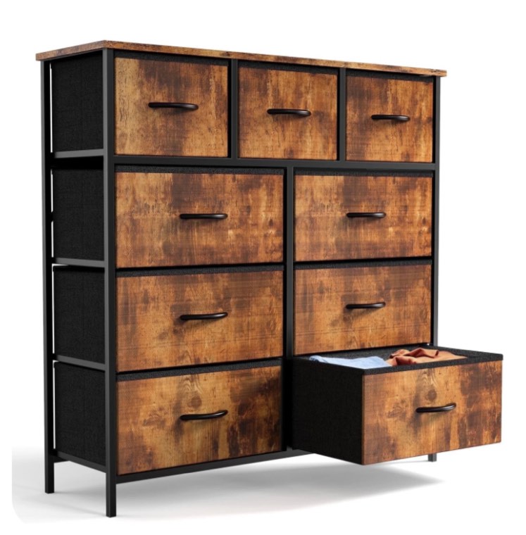 ZUNMOS 9 Drawer Fabric Dresser for Bedroom, Chest of Drawer Organizer Storage Cabinet for Closet, Entryway, Rust Brown