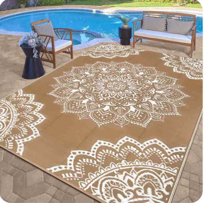 Findosom 9'x12' Outdoor Rugs Large Patios RV Outdoor Rug Reversible Waterproof Camping Rugs Portable Plastic Straw Outdoor Area Rug for Camping, RV, Balcony, Patio, Picnic,Brown