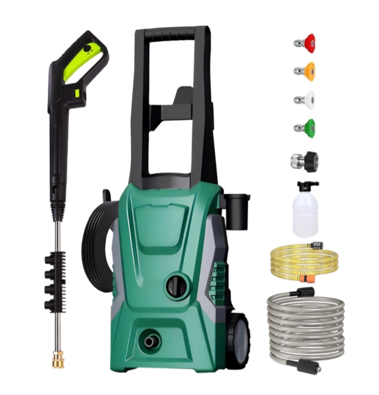 ohhani electric pressure washer with 32 ft hose, 2030 psi max 2.4 gpm 220v with foam cannon 4 nozzles for cleaning cars patios driveways fences pools