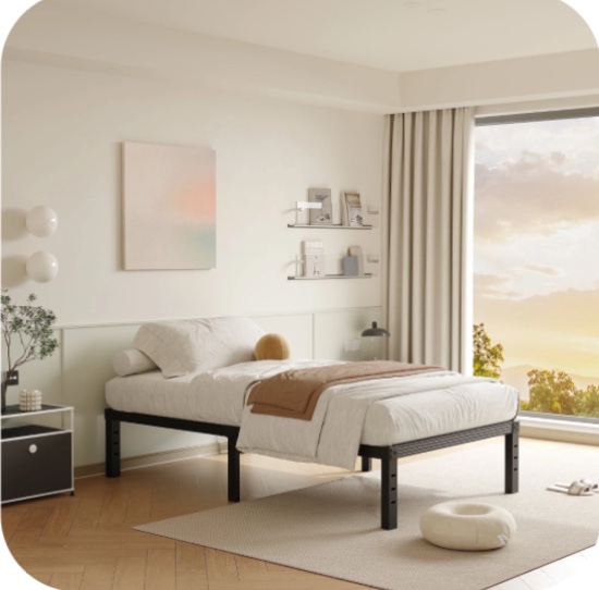 fschos 14 inch twin size bed frame, heavy duty metal platform, no box spring needed, easy assembly, black