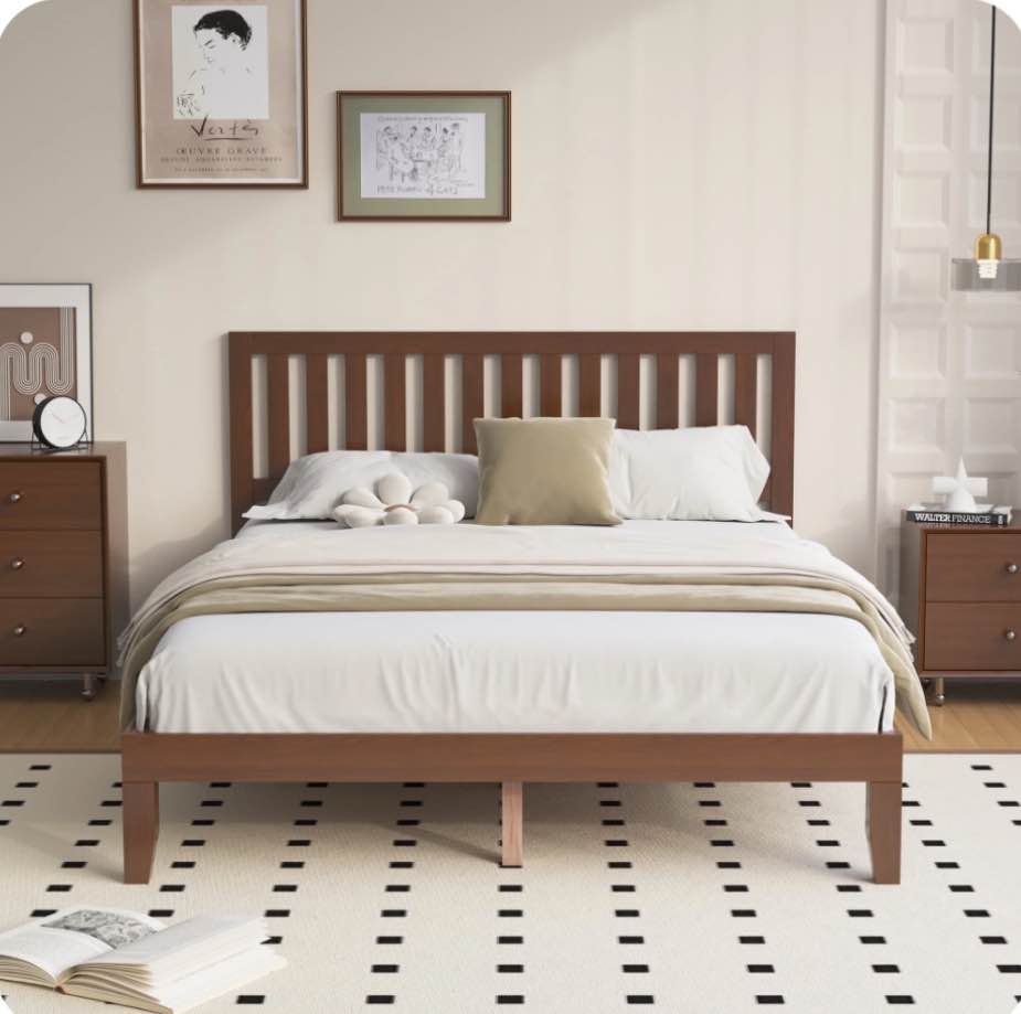 full bed frames, telino wood platforms bed frame with wooden slats support, no box spring needed, pine