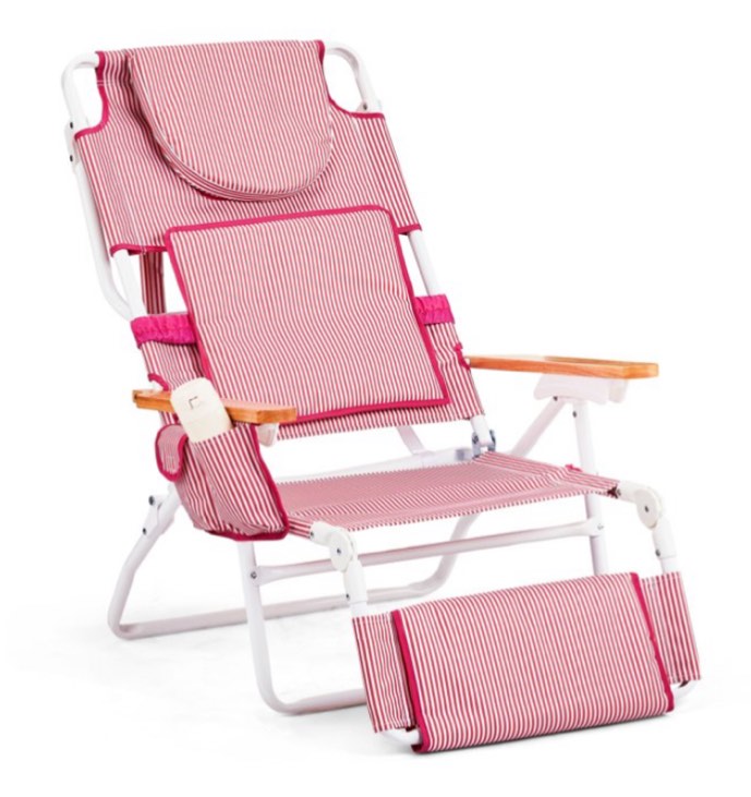 ktaxon premium 3-in-1 outdoor lounge chair – adjustable recliner with face cutout, footrest, drink holder & carry bag (pink)
