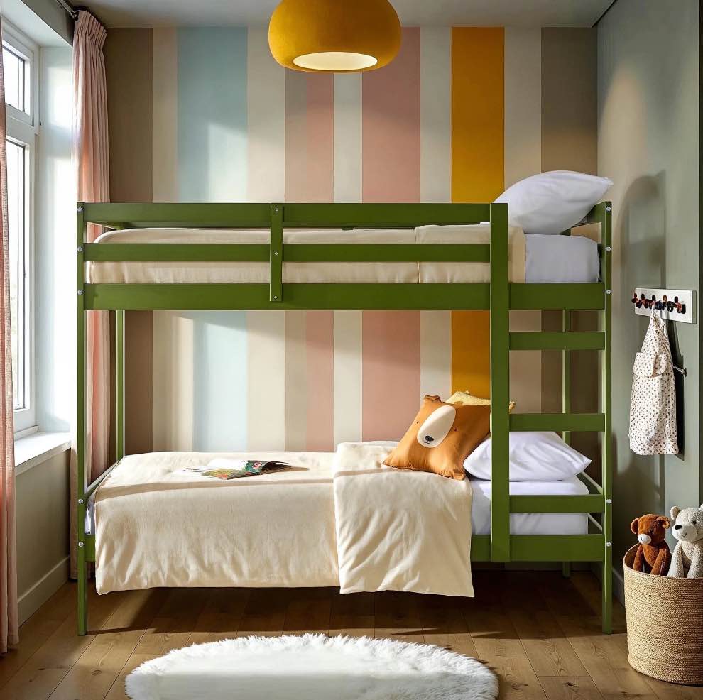 walker edison modern solid wood twin over twin bunk bed, olive green