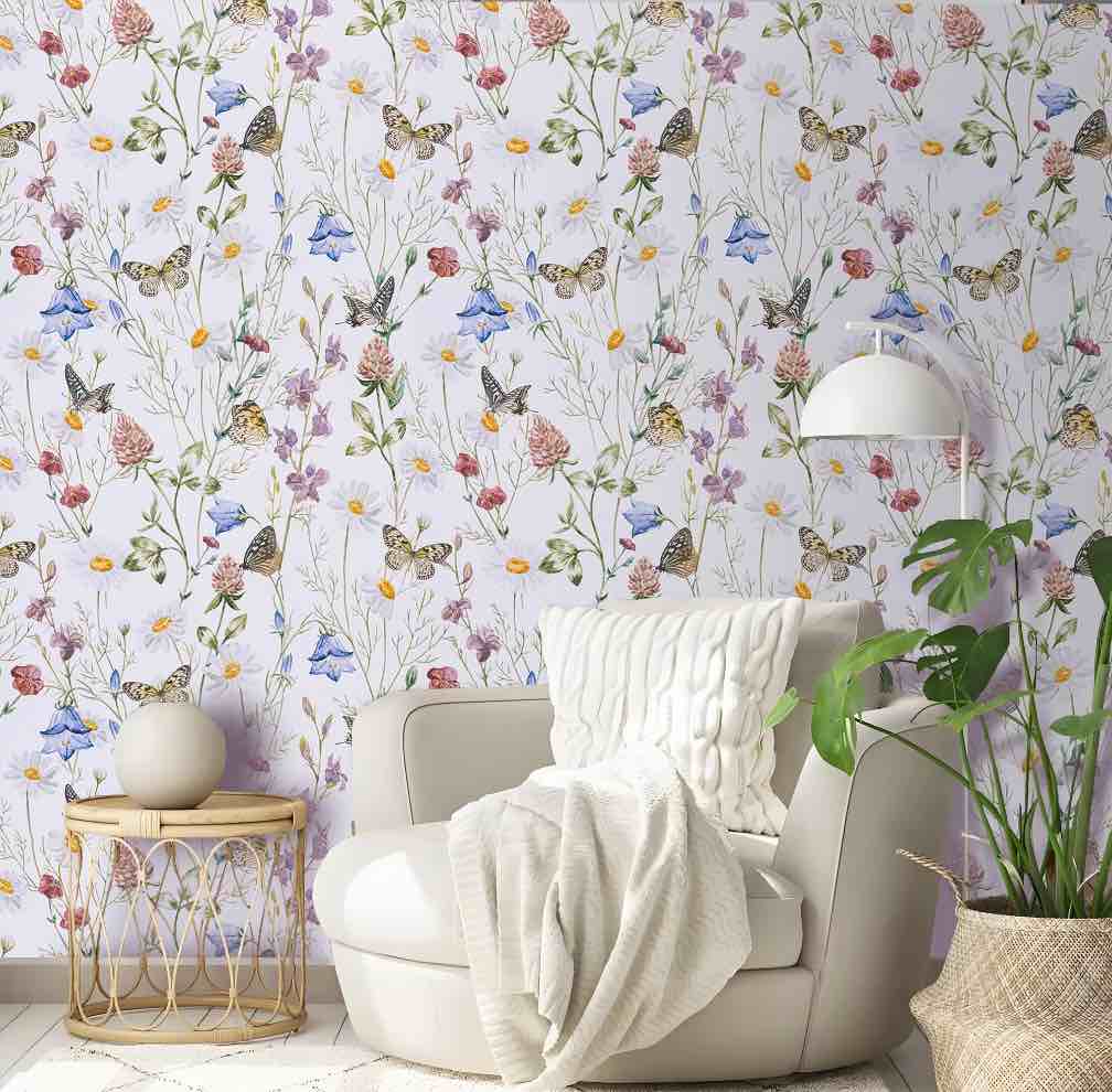 Abyssaly  Floral Peel and Stick Wallpaper 17.3"×118" White Removable Self-Adhesive Vinyl Wall Paper for Home Decor