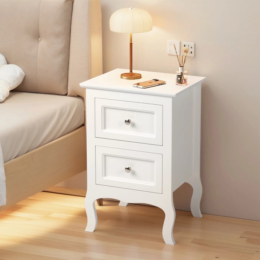 UBesGoo Nightstand End Table with 2 Drawer White Finish
