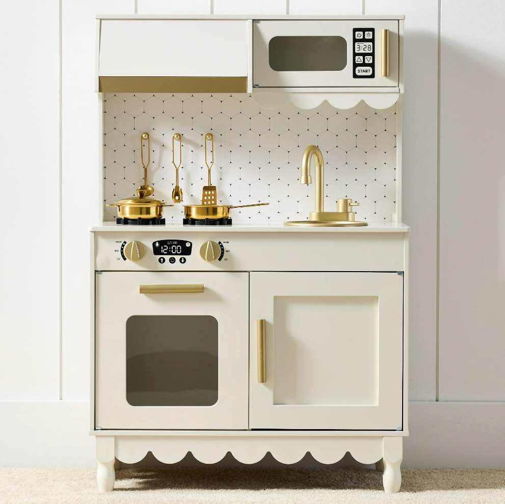 Best Choice Products Pretend Play Cottage Kitchen Wooden Toy Set for Kids w/ 5 Accessories, Oven - Cream