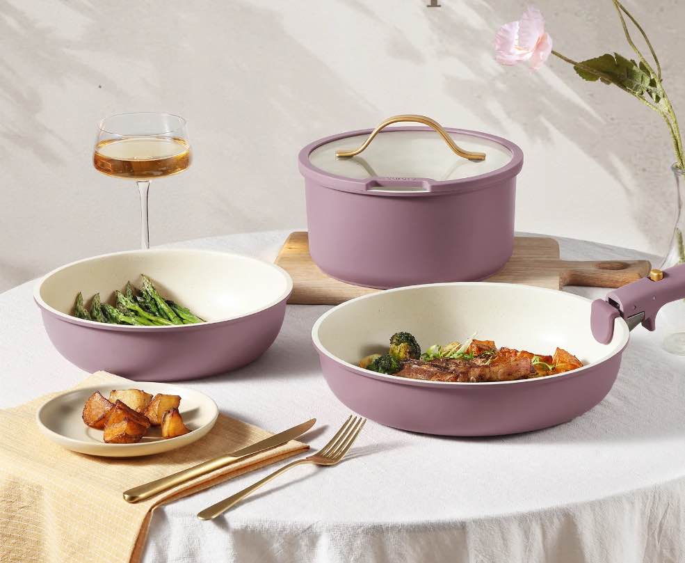 Carote 16 Pcs Nonstick Cookware Sets Pots and Pans Set with Detachable Handle Purple