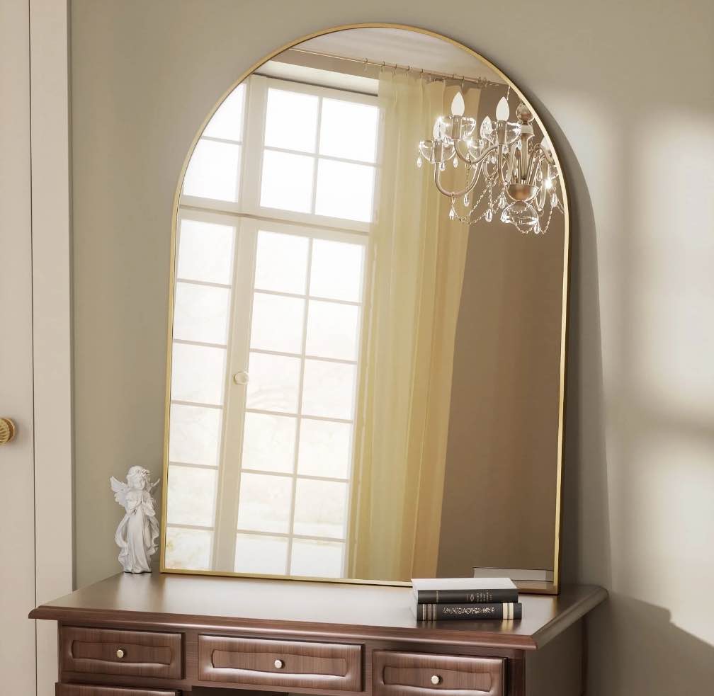 BEAUTYPEAK 30"x 40" Bathroom Mirror Wall Vanity Arched Mirror, Gold 