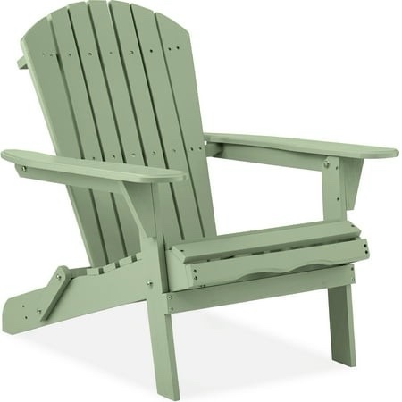Folding Adirondack Chair, Outdoor Wooden Accent Lounge Furniture W/ 350lb Capacity - Sage Green - Best Choice Products Online