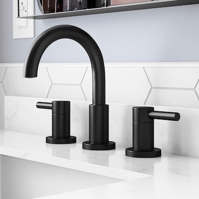 allen + roth harlow matte black widespread 2-handle watersense high-arc residential handle bathroom sink faucet with drain item #1102764 | 