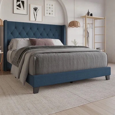 Ameire Upholstered Bed Queen Blue 