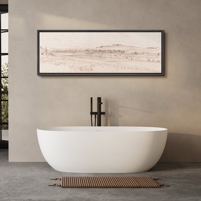 Rural Sketch Vintage Style Pastoral Framed On Canvas Print 20x60