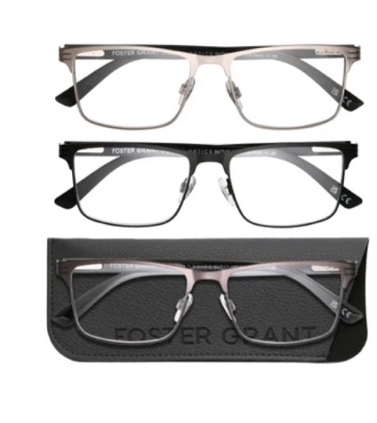 Design Optics by Foster Grant #668 Metal Square Reading Glasses, 3-pack