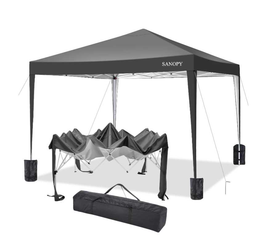 SANOPY 10'x10' EZ Pop Up Canopy Tent Outdoor Party Instant Shelter Portable Folding Beach Canopy with 4 Sandbag & Carrying Bag, Black