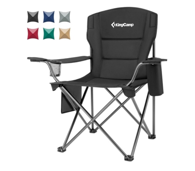 KingCamp Oversized Camping Chairs Heavy Duty Padded Folding Lawn Chair Support 300 lbs for Adults Outdoor Fishing Sports Black
