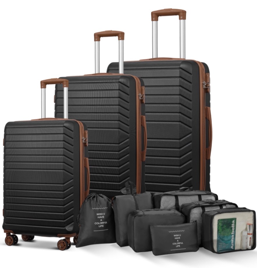 Gowill 3 Piece Luggage Sets Travel Suitcase Set, Black&Brown