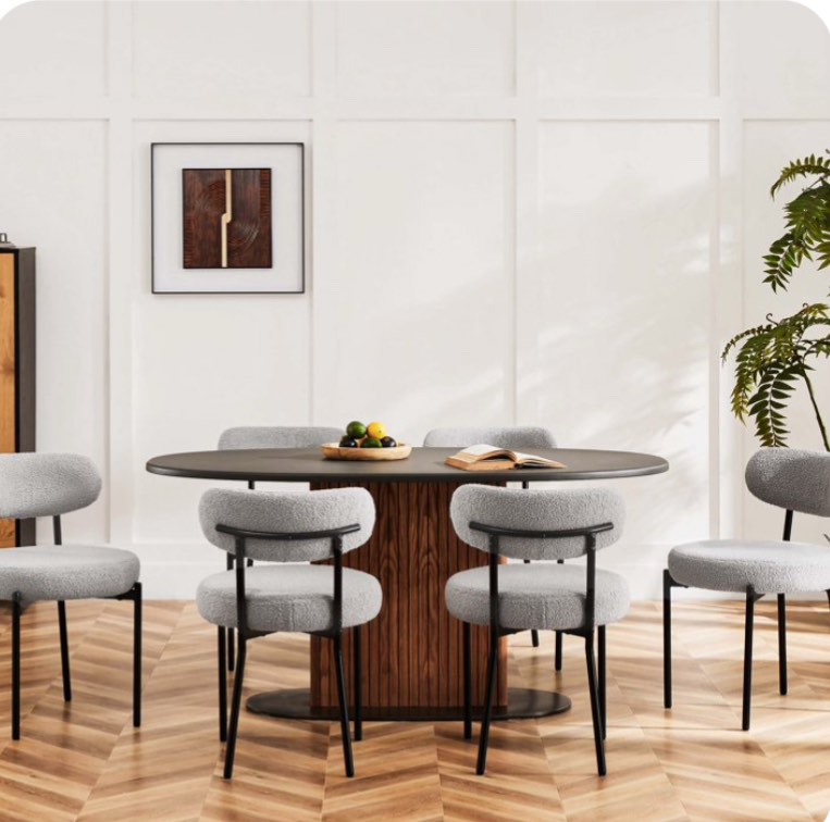 edx Upholstered Dining Chairs, Mid Century Modern Round Dining Room Chairs for Vanity For Living Room Set of 2, Gray