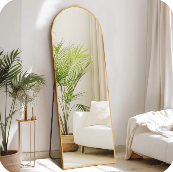 CONCETTA 64"x21" Arched Full Length Mirror, Full Body Standing Mirror Floor Mirrors, Gold