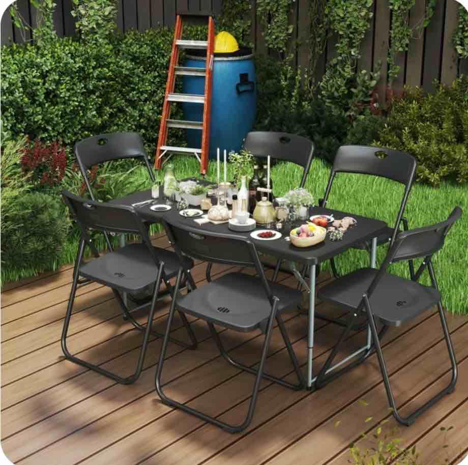 Harigal Black Plastic Folding Chairs, Heavy Duty, 6-Pack, Reinforced Metal Frame, 330 lbs Capacity, Indoor & Outdoor Use