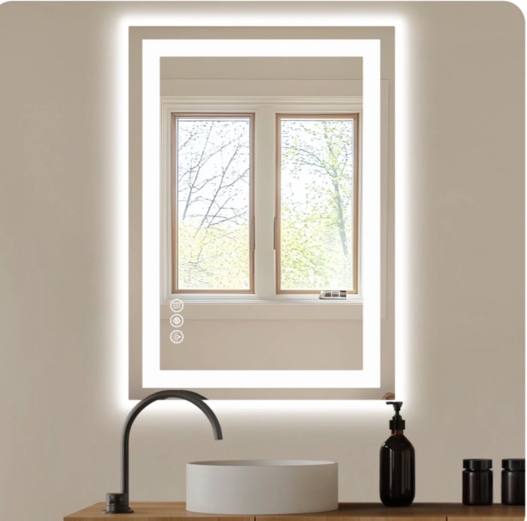 MCQ LED Bathroom Mirror 24"x 32" with Stepless Dimmable Wall Mirrors with Anti-Fog, Vanity Mirror with 3 Color Modes, Shatter-Proof, Bathroom Mirror with LED Lights