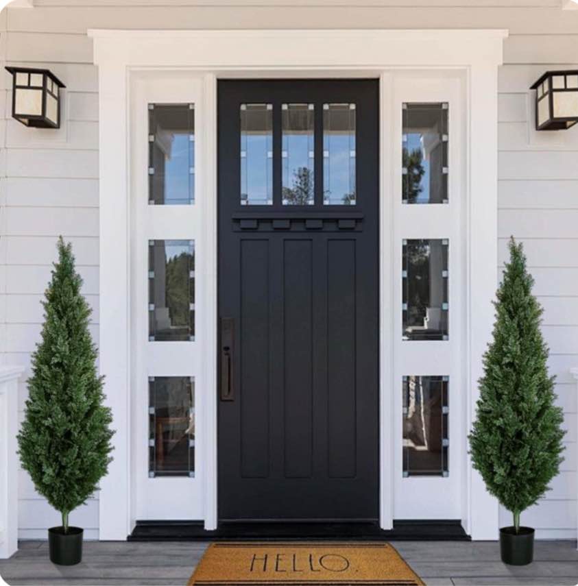TINTEC 3FT artificial cedar (with potted plants) is used for outdoor and indoor front porch decoration, with perfect ultraviolet protection and weather resistance-two pieces.
