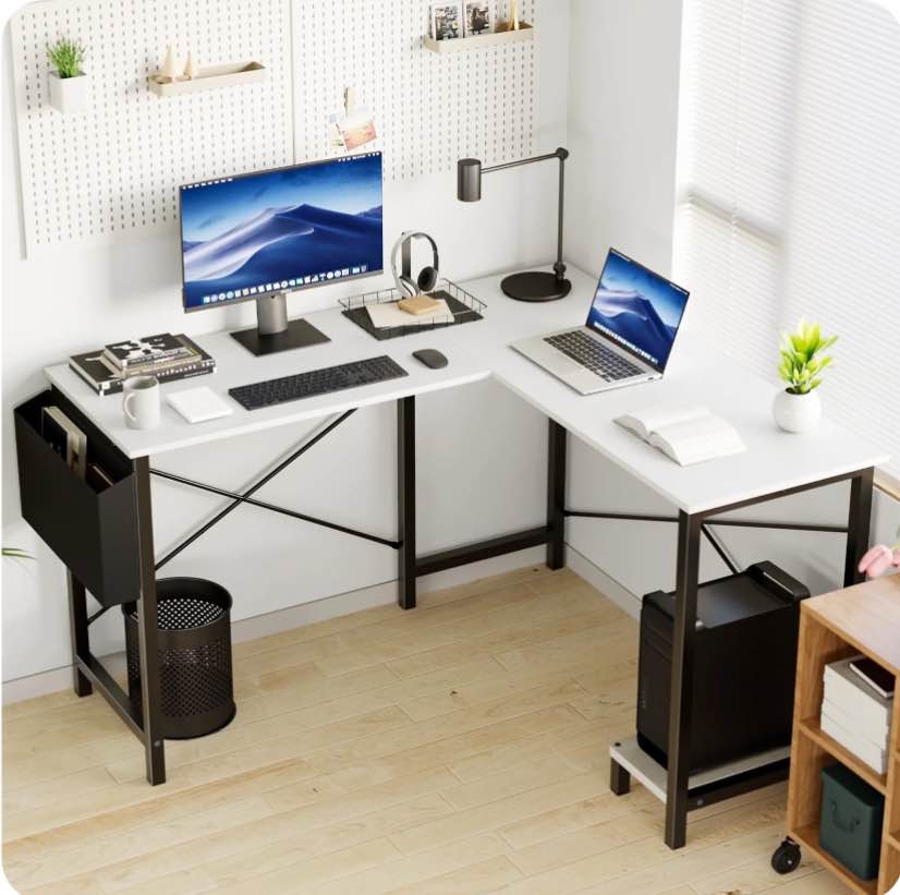 EDX L Shaped Computer Corner Desk, Gaming Table 50 inch PC Writing Study Desk for Home Office Dorm Small Space, White
