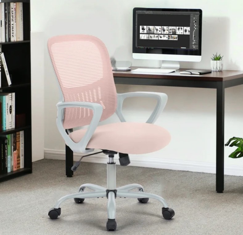 edx desk chair with ergonomic lumbar support for home, office, bedroom, 250lbs, pink