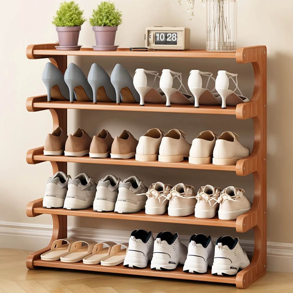 4/5/6 Tier Bamboo Shoe Rack – Wooden Shoe Organizer Shelf for Entryway  Closet  or Garage  Holds Up to 24 Pairs  Space-Saving & Easy to Assemble