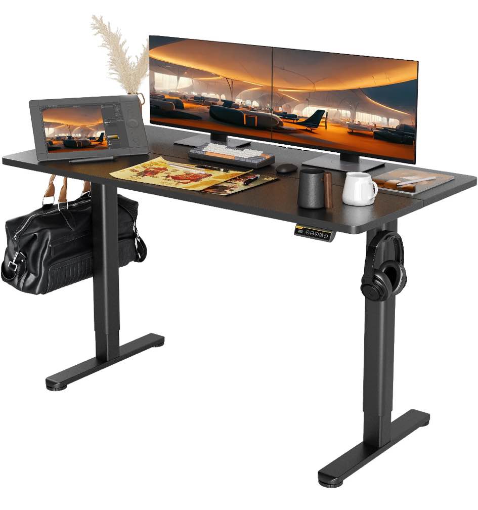 INNOVAR Electric Standing Desk, Adjustable Height Stand up Desk, 63x24 Inches Sit Stand Home Office Desk with Splice Board, Black Frame/Black Top