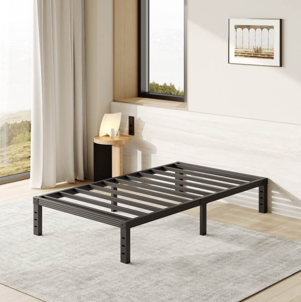 FSCHOS 12 Inch Twin Size Bed Frame, Heavy Duty Metal Platform, No Box Spring Needed, Easy Assembly, Black
