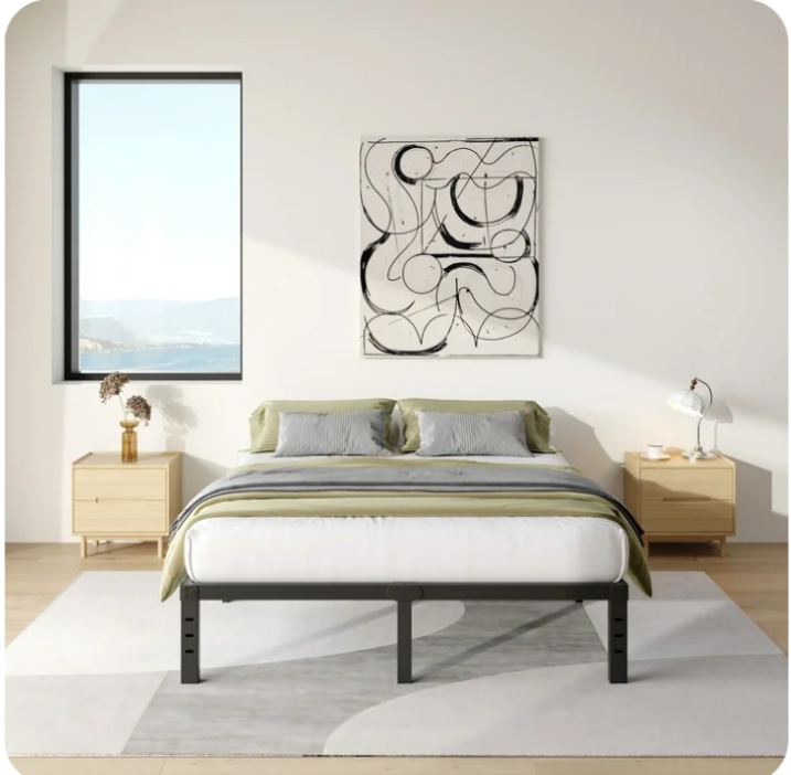 COMASACH 14 inch Queen Bed Frame, Easy Assembly, No Box Spring Needed, Heavy Duty Metal Platform Queen Size, Noise Free, Black