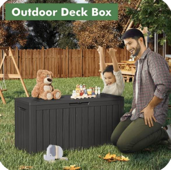 bifanuo 75 gallon deck box lockable resin outdoor storage box waterproof outdoor container for patio furniture cushions, pillow with wheels