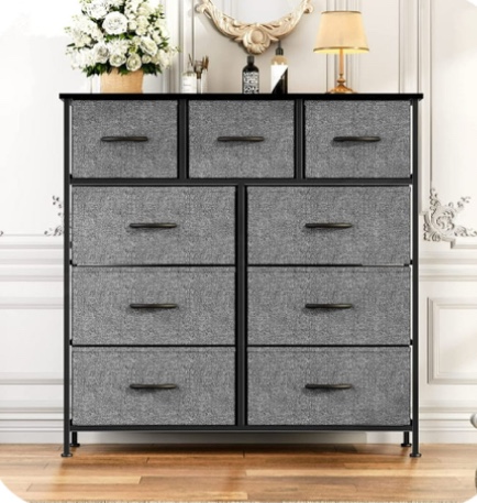 ZUNMOS Fabric Dresser for Bedroom 9 Drawer, Grey