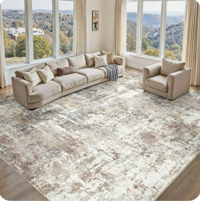 UERMEI 12'x15' Large Area Rugs for Living Room, Washable Non Slip Indoor Rug for Bedroom Home Decor Carpets, Modern Abstract Printed Carpet, Brown