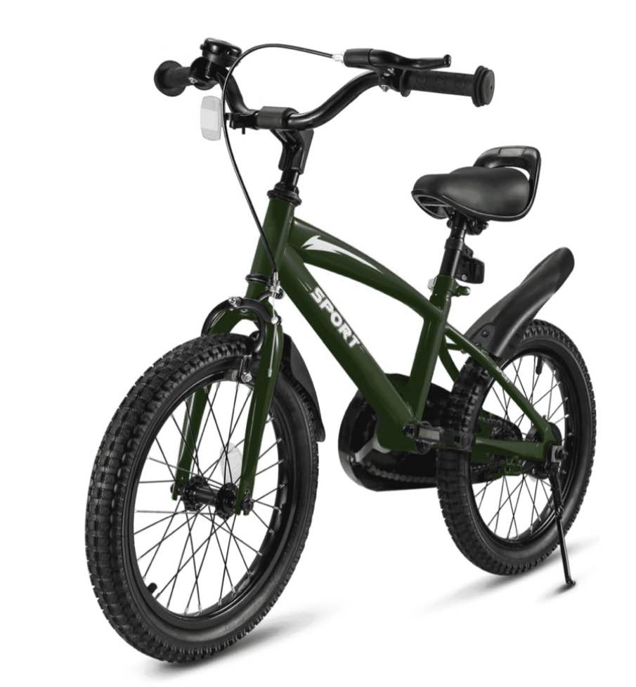 Naipo 16 in Green Kid Bike Kickstand with Training Wheels Children Bikes Boys Girls