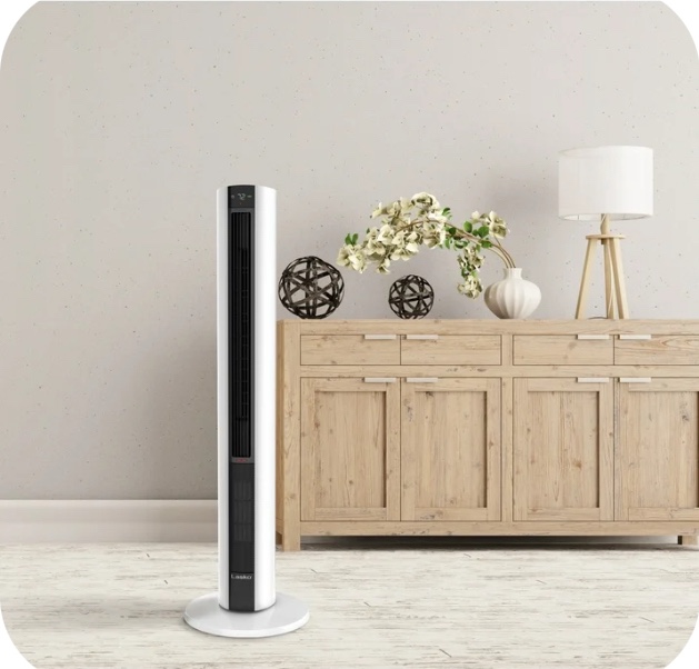 Lasko 42" 1500W All Season Tower Fan & Space Heater with Timer and Remote, White, FH500