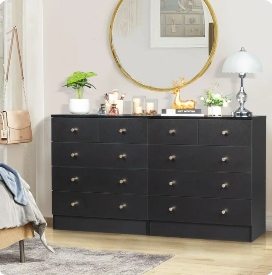 ubesgoo 5 drawer wood dresser for bedroom, chest of drawers, storage organization unit for clothing, black