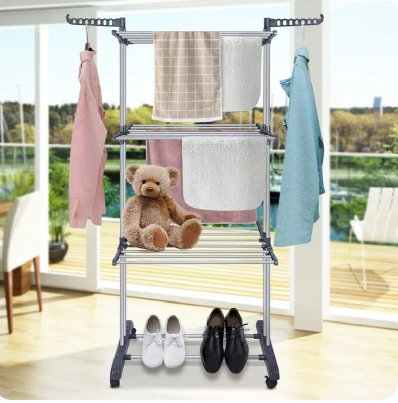 flngr drying rack for clothes towels with wheels and hooks
