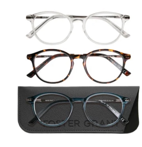design optics by foster grant #809 classic plastic round reading glasses, 3-pack