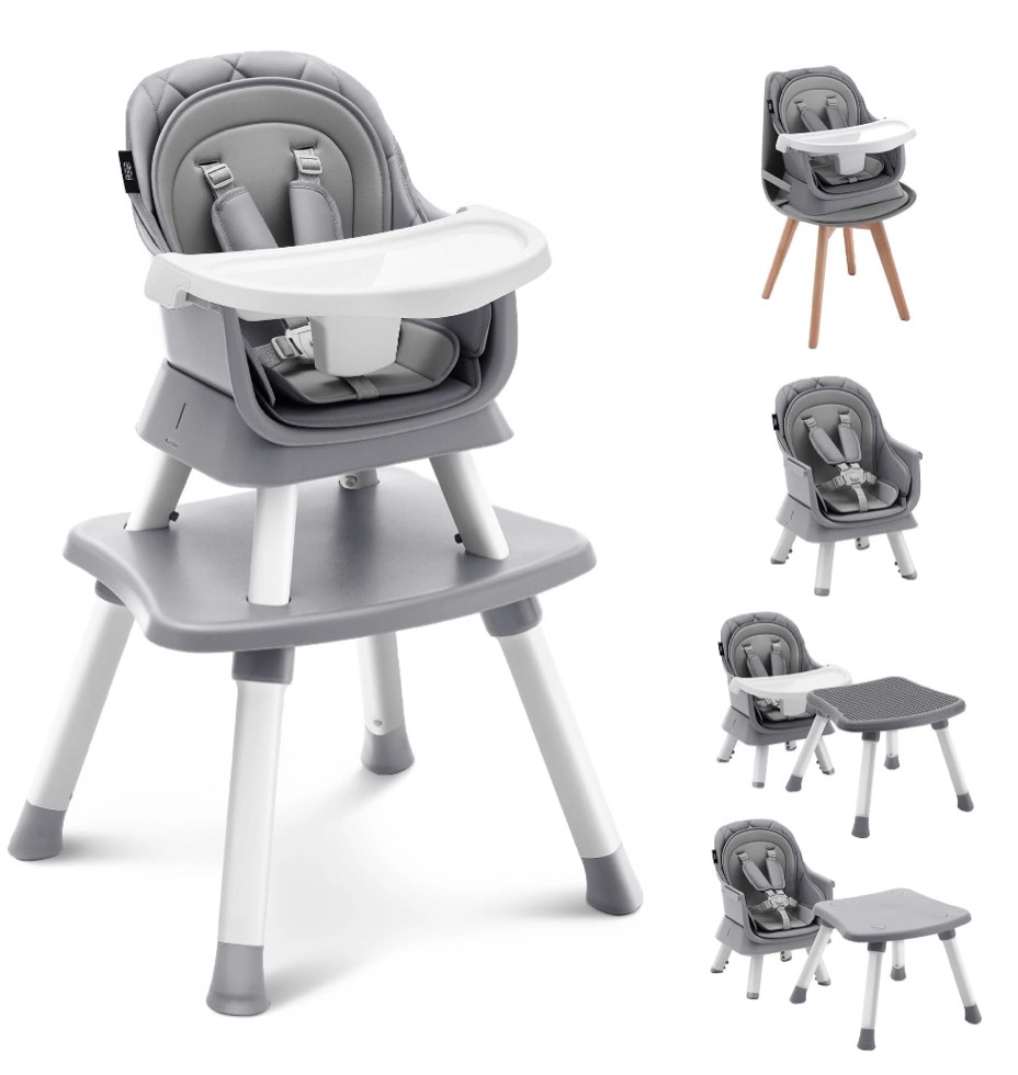 harppa 8 in 1 baby high chair, convertible highchair for babies and toddlers, gray