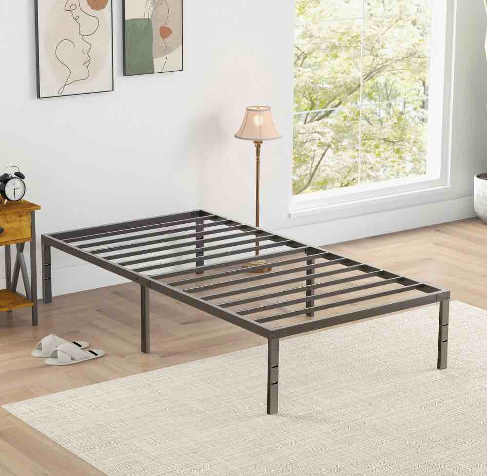 edx heavy duty metal twin bed frame with under bed storage - 14 inches high, sturdy steel slat support, no box spring required, platform bed frame