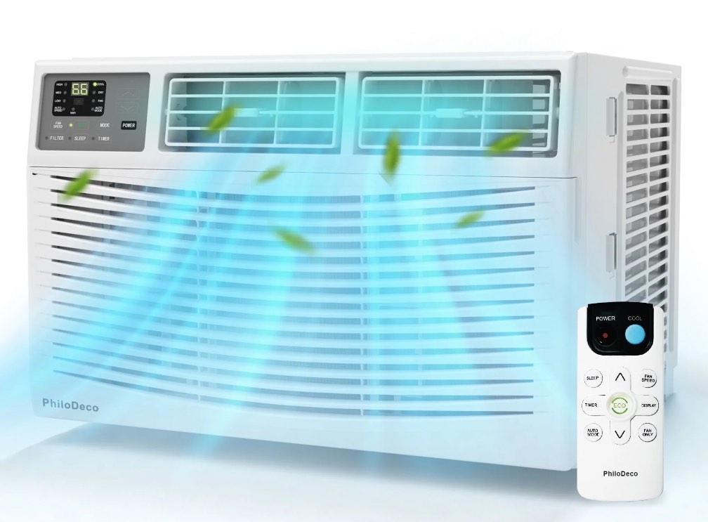 philodeco 8000 btu window air conditioner 350 sq. ft. intelligent, led display screen, with remote control,ac can be used as a dehumidifier/fan, operates quietly, energy-saving. timer/sleep and eco