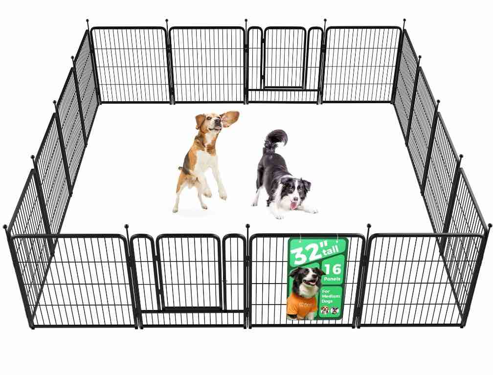 fxw rollick dog playpen outdoor 16 panels 32  height metal mesh dog fence exercise pen with doors for large/medium/small dogs  pet puppy playpen for rv  camping  yard
