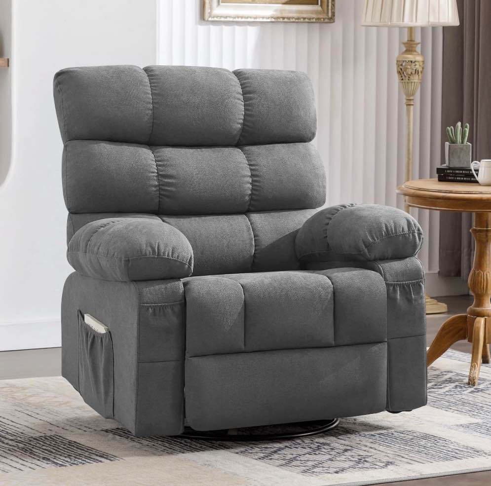 jonpony swivel rocker recliner chair, ergonomic lounge chair for living room,small spaces with rocking function,360° swivel,side pocket,gray