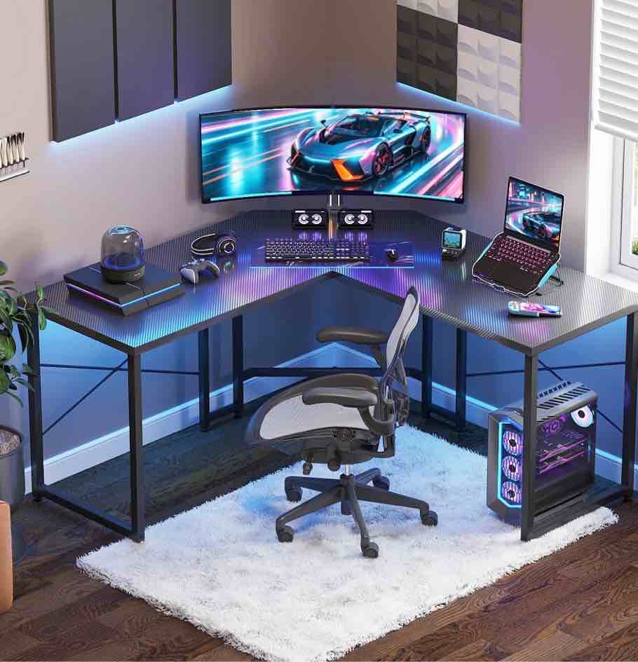 Casacomoda Computer Desk L Shaped, 51” Reversible L Shaped Computer Desk with Monitor Stand, Home Office Desk, Carbon Fiber Black