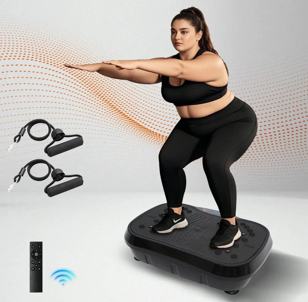 RICAN Vibration Plate Exercise Machine, Full Body Workout Platform with Loop Bands & Remote Control for Home Fitness, Weight Loss & Muscle Toning, Vibrating Stand Shake Board, Black