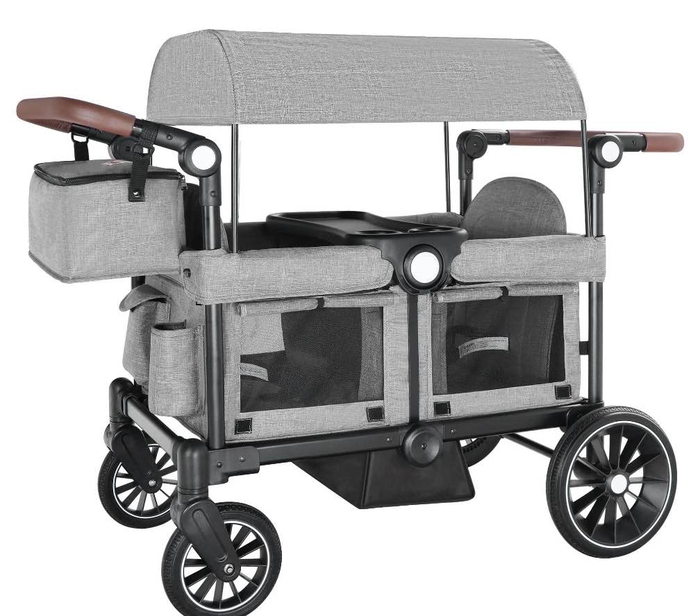 AILEEKISS Collapsible Wagon Stroller for 2 Toddlers with Adjustable Canopy, 44 Pounds, Grey